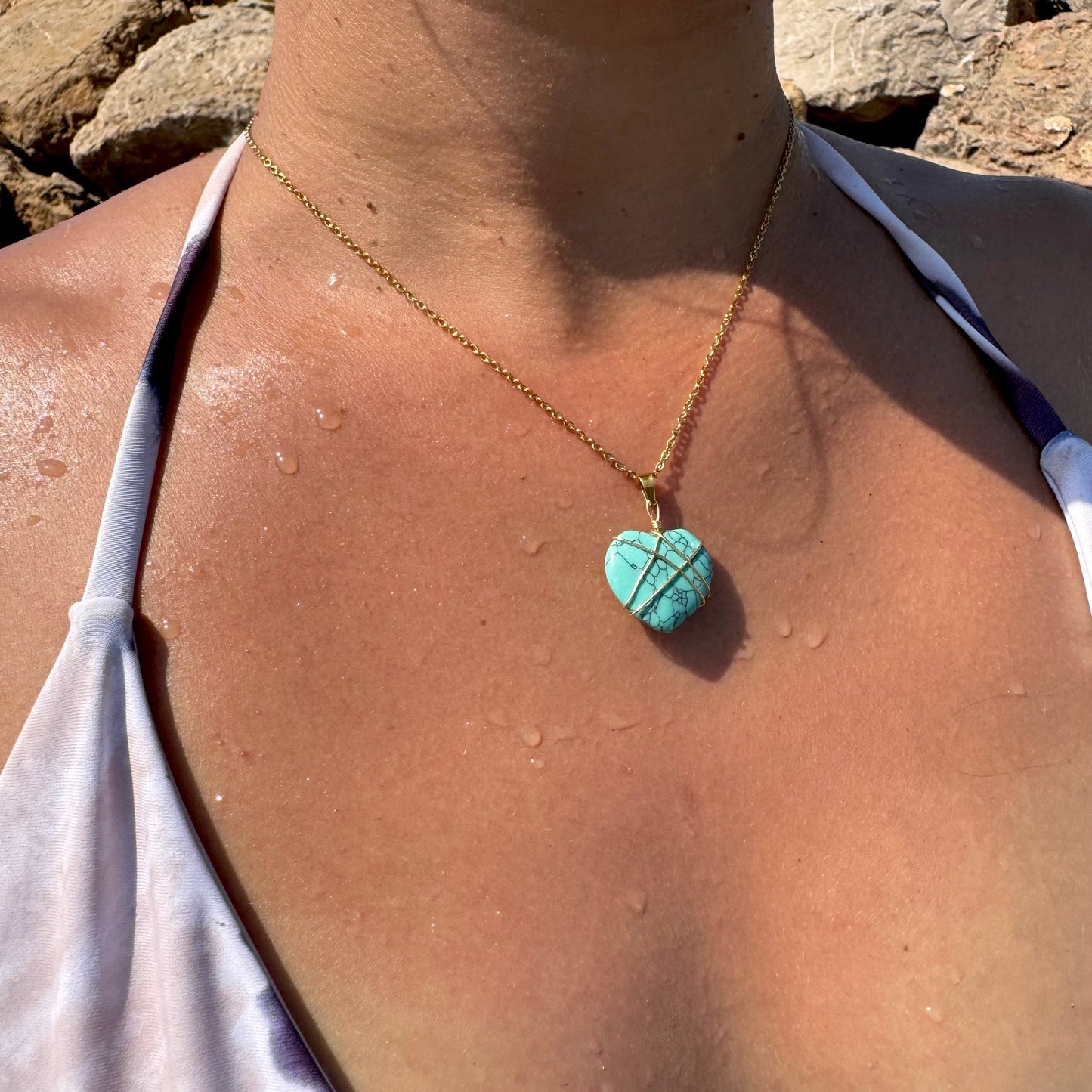 collar corazón turquesa
