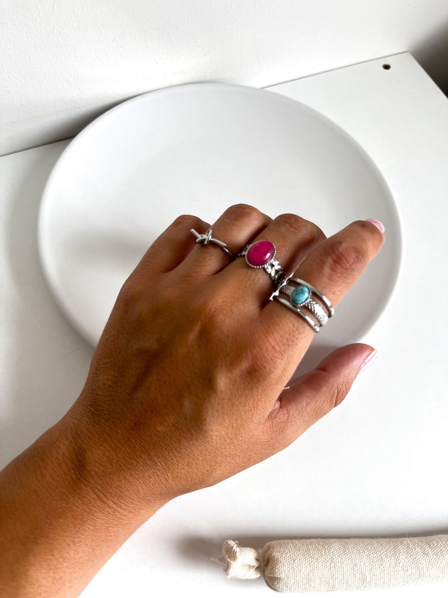 Anillo triple plateado